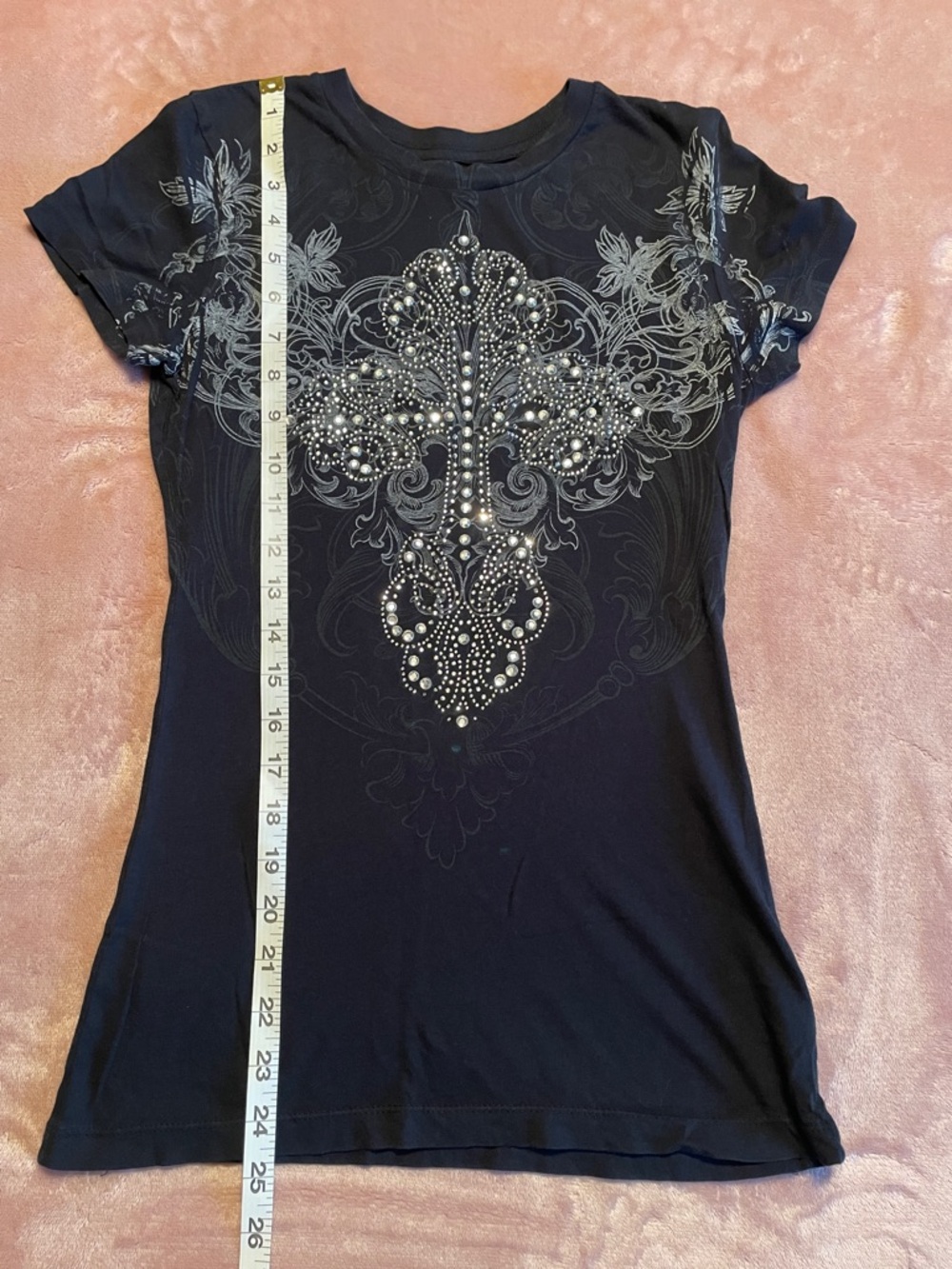 Royalty For Me Black Rhinestone Cross Short Sleeve Tee - Picture 8 of 9